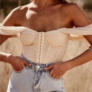 12th Tribe Cream Off-Shoulder Corset Blouse